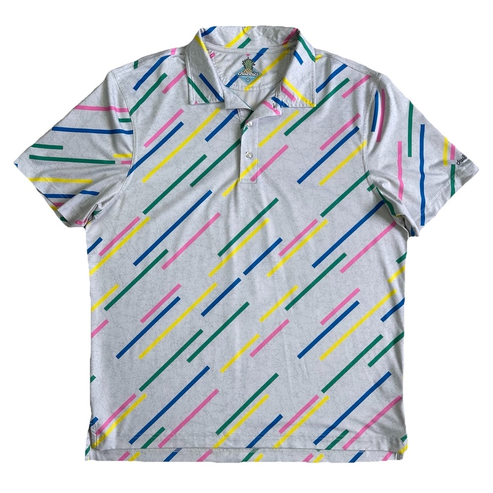 Chubbies Tropical Polo Shirt Men M Grey Multi Color Bold Beach Performance Golf